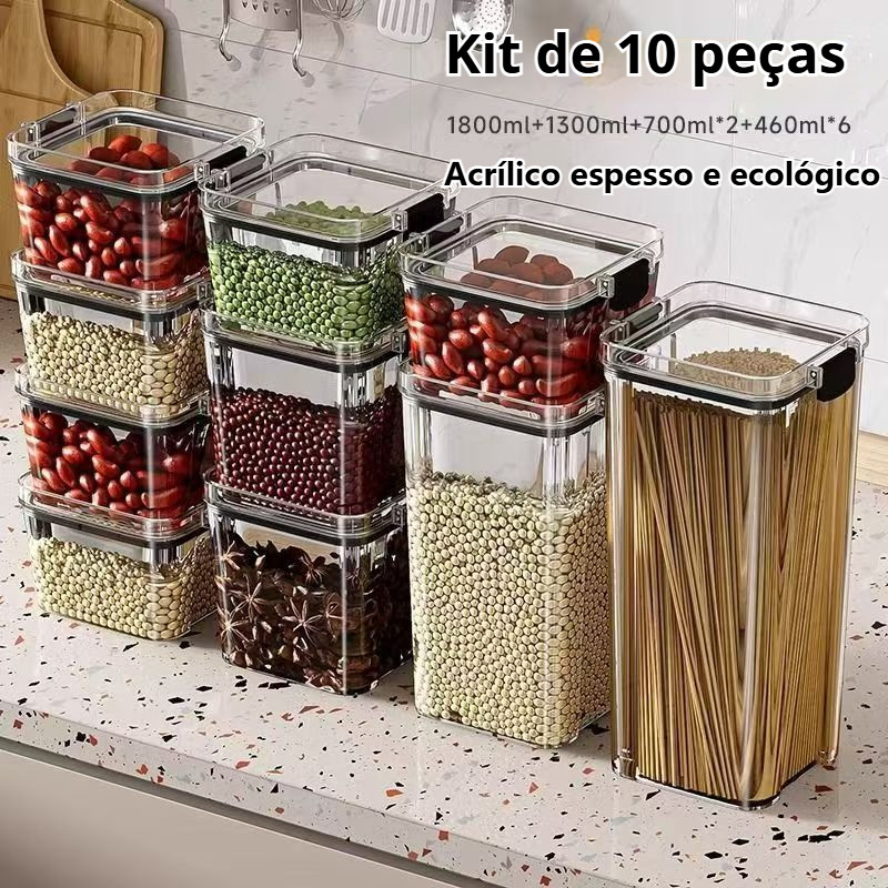 Kit 10 Monte seu Pote Hermético para Mantimentos Dispensa Armário Plástico Armazenamento de Alimentos