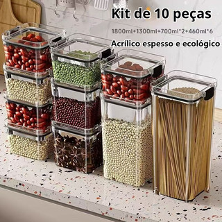 Kit 10 Monte seu Pote Hermético para Mantimentos Dispensa Armário Plástico Armazenamento …