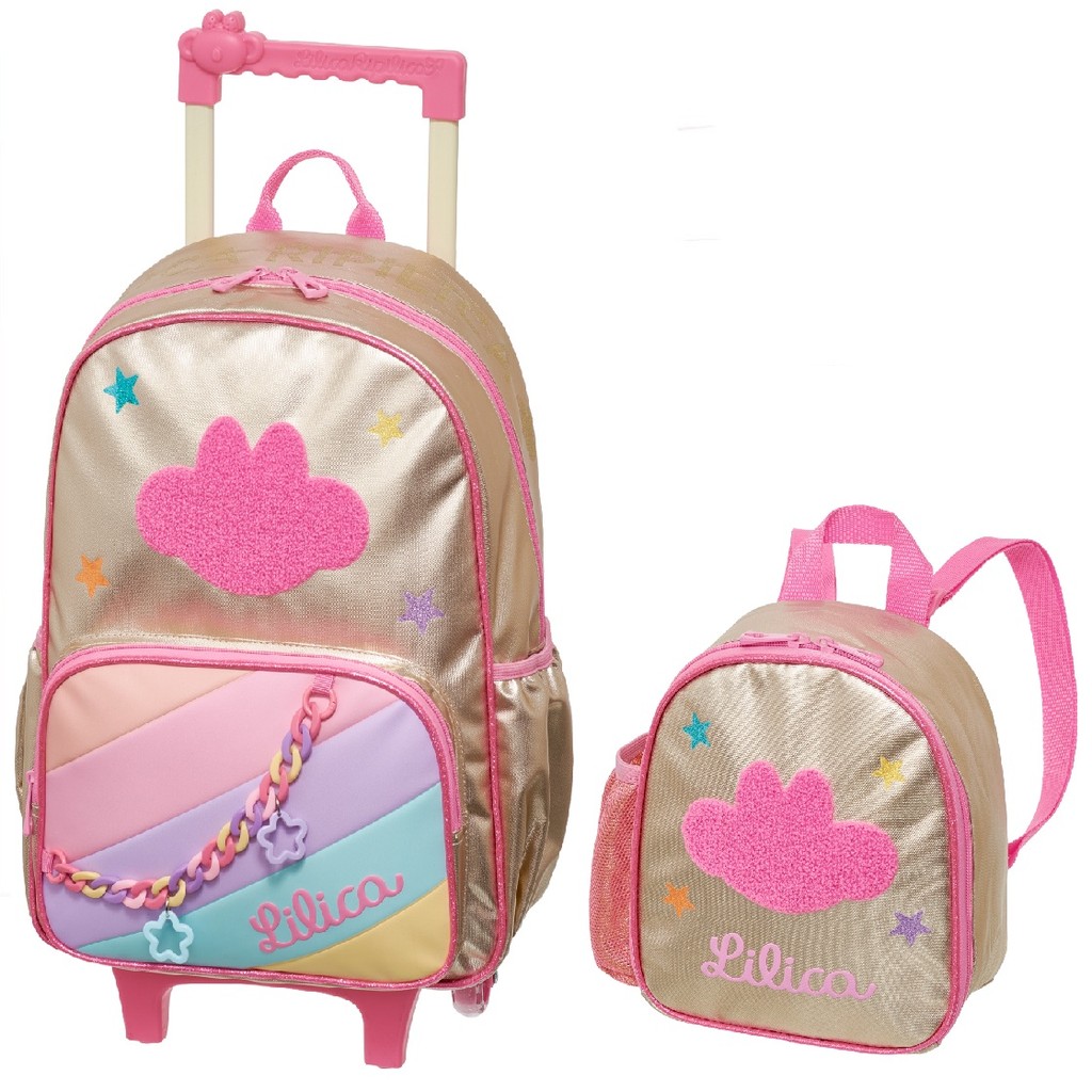 Kit Mochila de Rodinhas Com Alças Lancheira Térmica Lilica Ripilica Golden Pacific em Oferta na Shopee