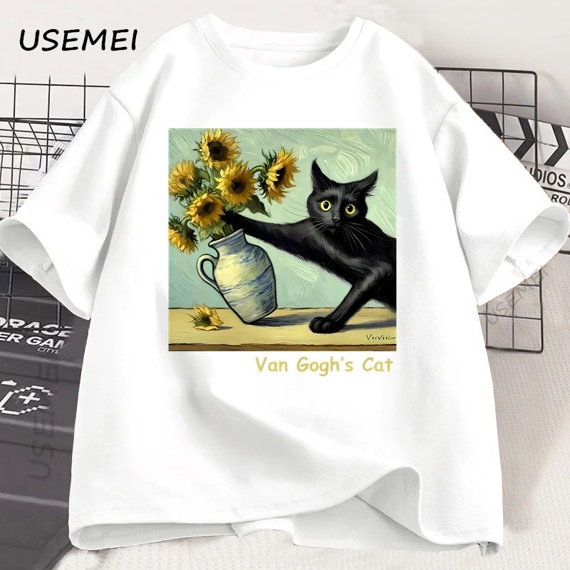 Tshirt Feminina Gato Derrubando  Estampada Lançamento Camiseta 100% Algodão Camisetão Camisa Oversized Plus - Camisarte
