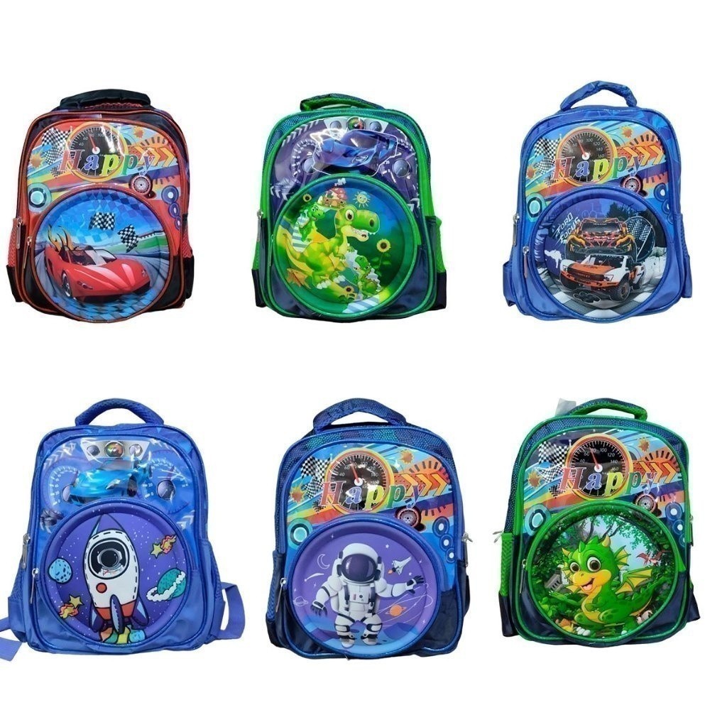 Mochila Escolar Infantil 3D Aventura | Dinossauro Carro Esportivo Foguete Astronauta 3 compartimentos fang