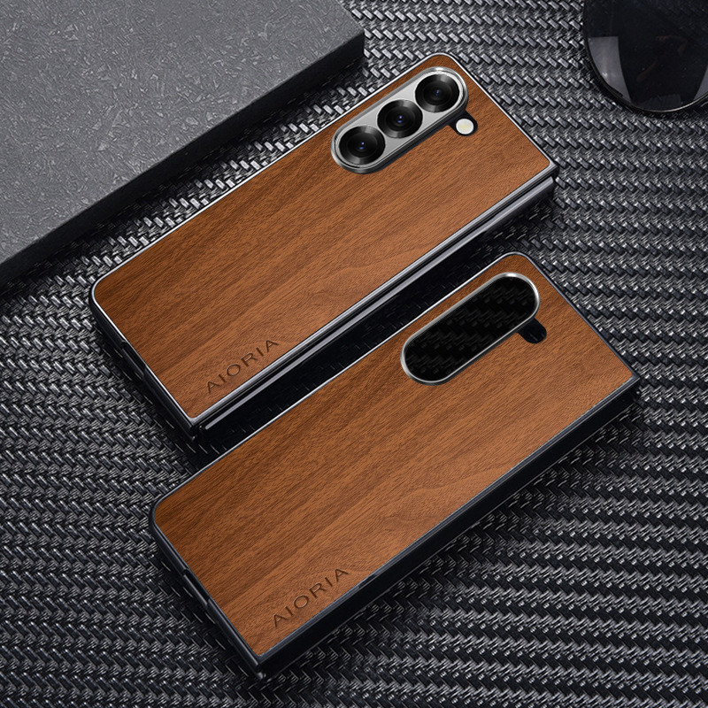 capa Para Samsung Galaxy Z Fold 7/5/4/3 funda Padrão De Madeira De Bambu Traseir