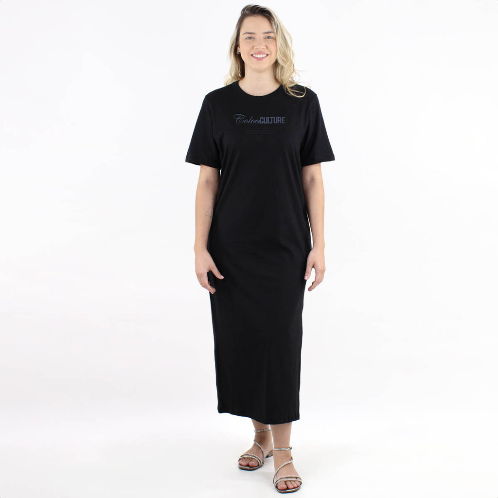 Vestido Colcci T Shirt Midi Com Estampa Frontal Preto - Feminino