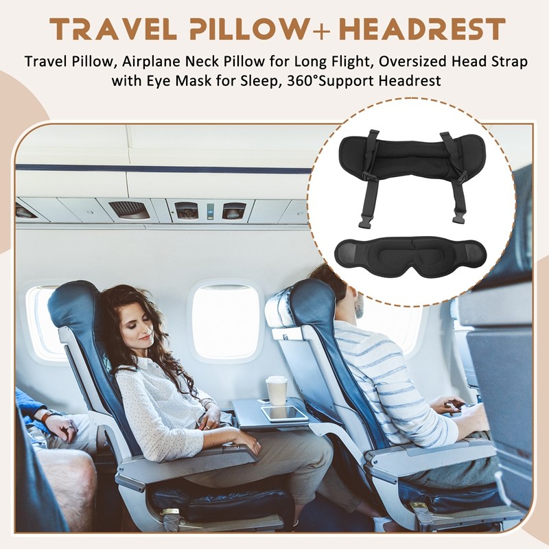 Para Travesseiro De Viagem Dormir , Suporte Pescoço De Avião , Alça De Cabeça Grande Com Máscara Os Olhos Voos Longos , 