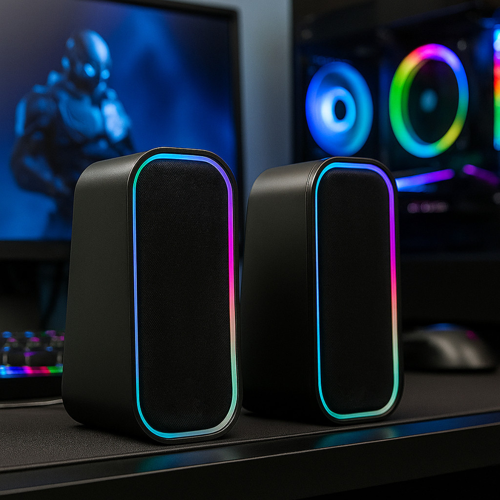 Caixa de Som RGB Compacta P2 USB Som Nítido Ideal para Jogos e Músicas no Comput