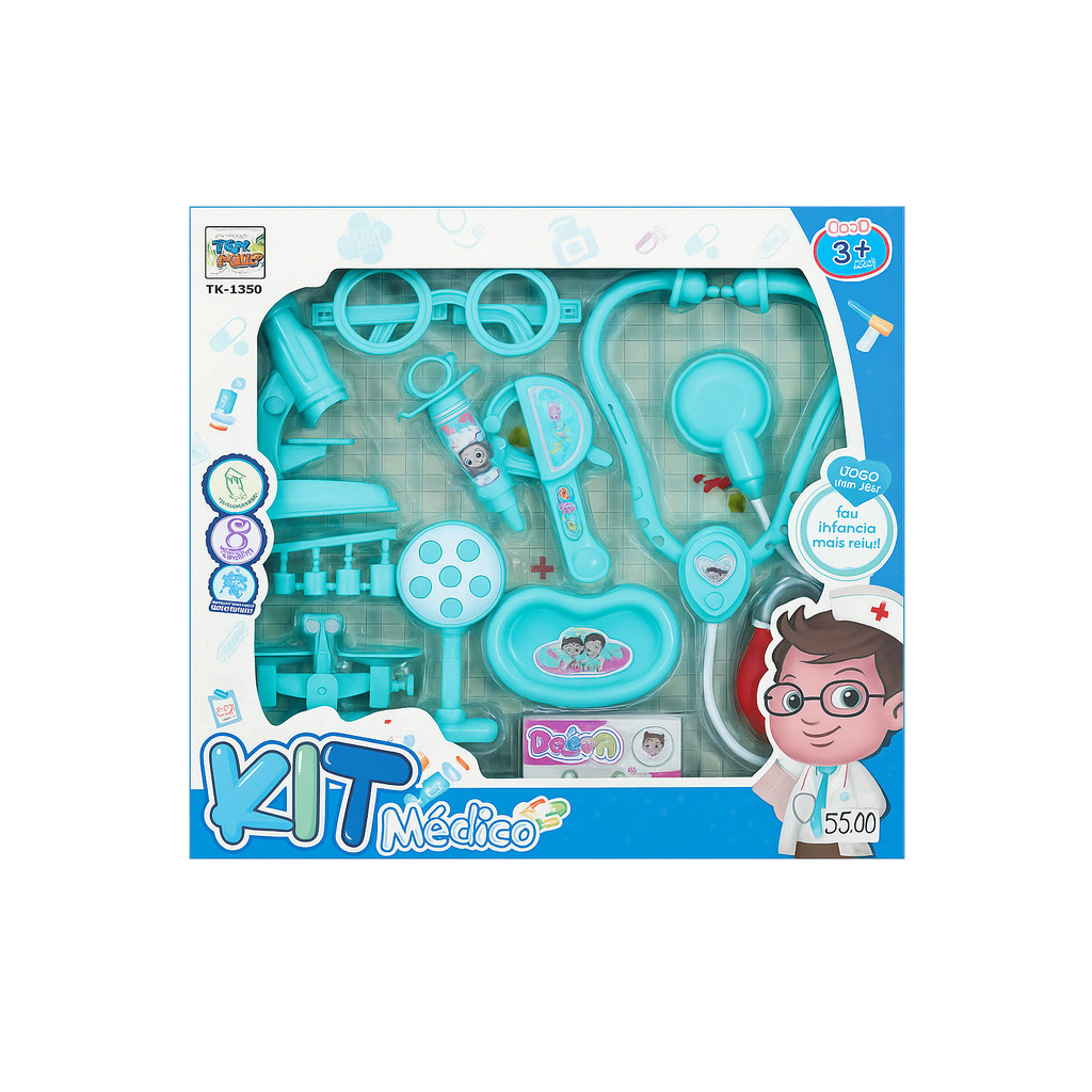 Kit Médico Brinquedo  Infantil Azul– Estetoscópio, Seringa e Acessórios  Toy King