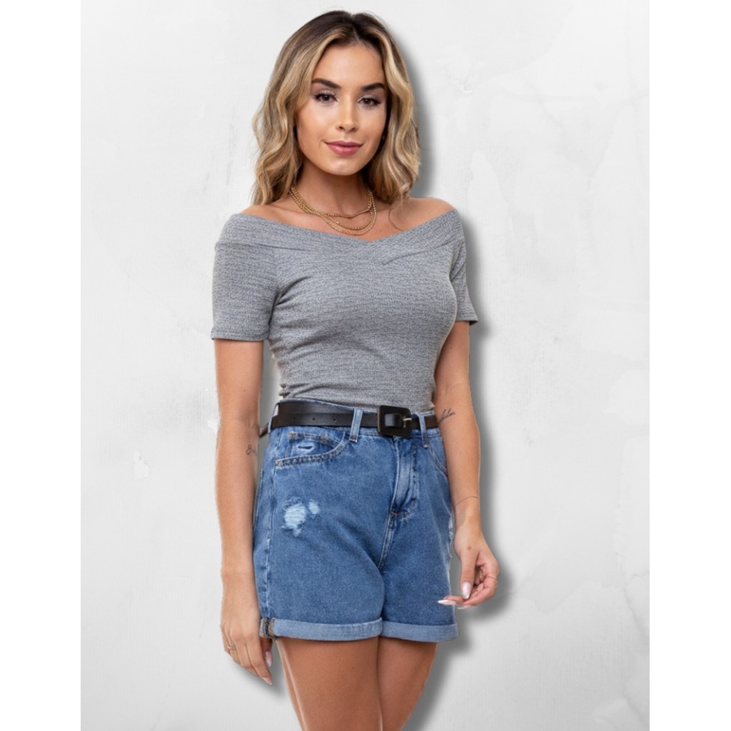 Body Canelado Manga Curta Gola Canoa Blusinha Feminina Básica Minimalista Casual Elegante Modinha em Oferta na Shopee