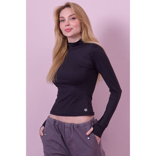 Blusa Feminina Manga Longa Com Dedeira Planet Girls Preto em Oferta na Shopee