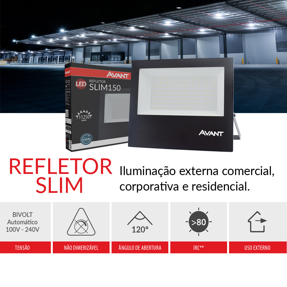 Kit 10 Refletor Led 150w Luz Externa Comercio Branco Frio 6500k Bivolt 127v 220v Avant — imagem 2 de 2