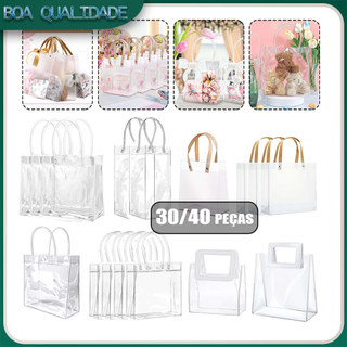 30/40 uni Sacos de presente com alça transparente Sacos reutilizáveis com alça de PVC para Natal/casamentos/aniversários