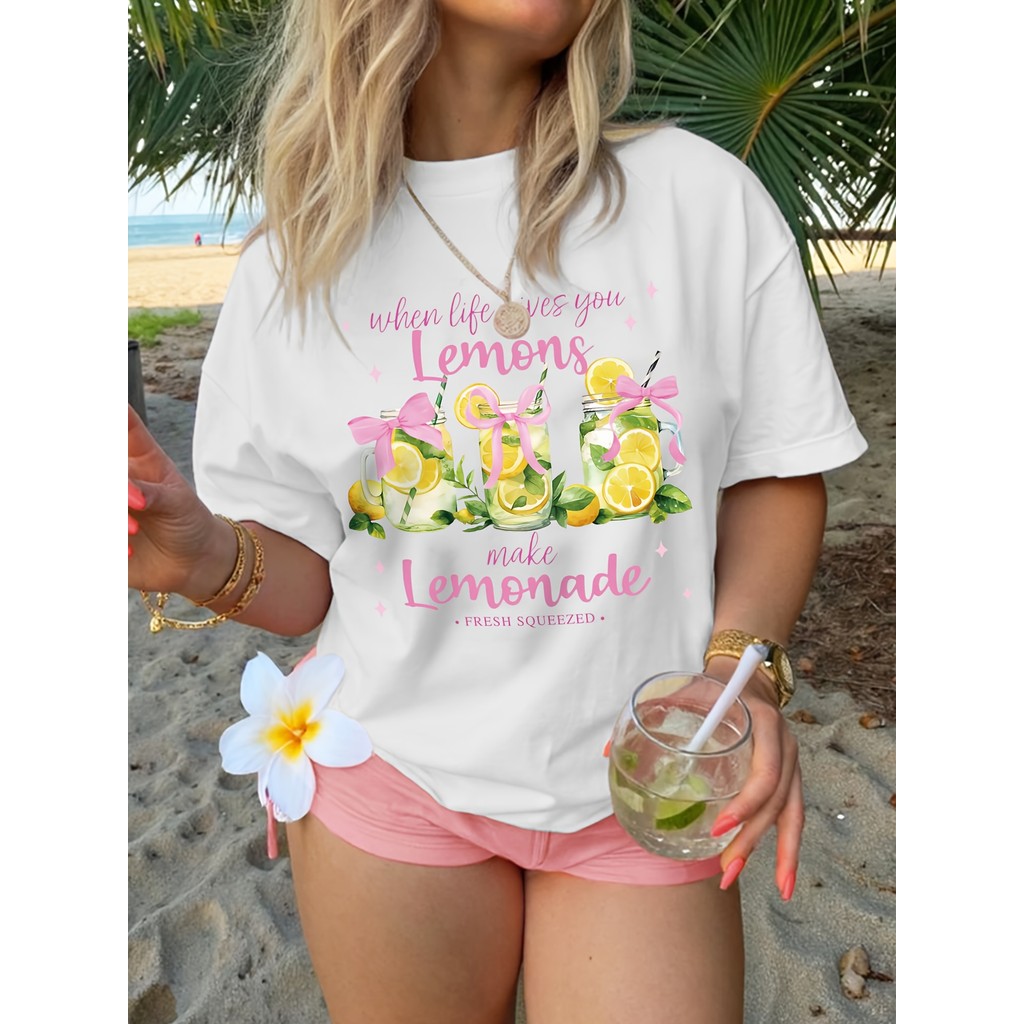 Camiseta Feminina Estampada T-shirt Manga Curta Gola Redonda Casual Verão Primavera Confortável