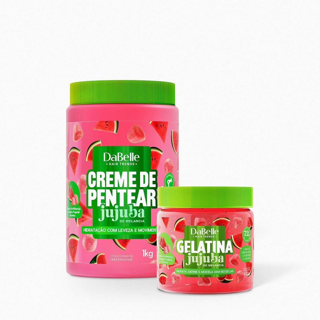 Kit Jujuba Melancia Creme de Pentear  e Gelatina Dabelle Hair em Oferta na Shopee
