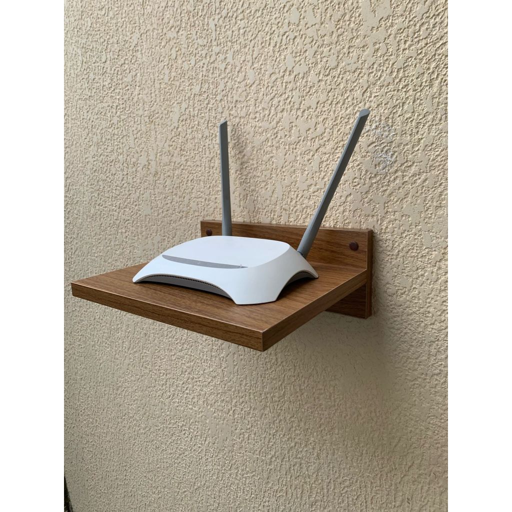 Suporte Modem Roteador Wifi De Parede De Fácil Fixação em MDF Pequeno Resistente e Discreto Marrom Organizador