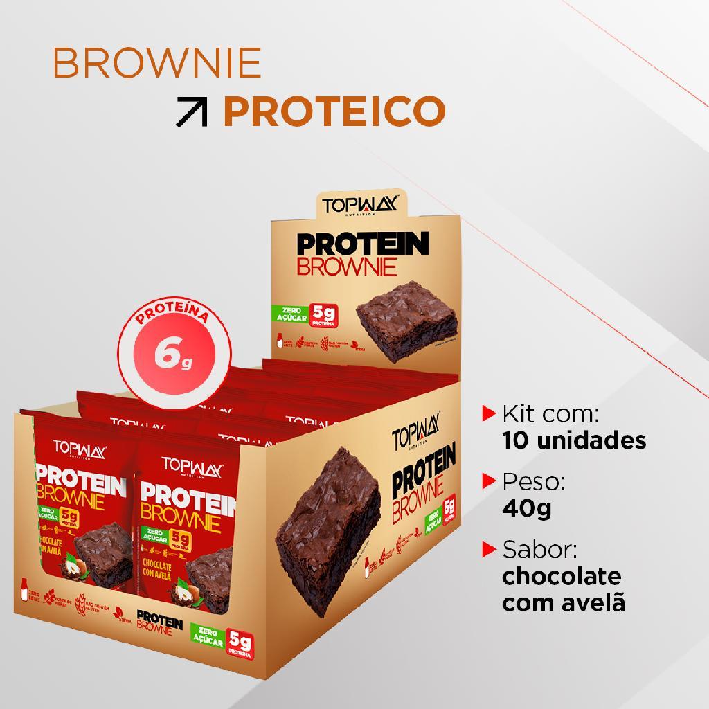 Kit 10 Brownie proteico com whey sabor chocolate e avelã sem glúten topway 40g