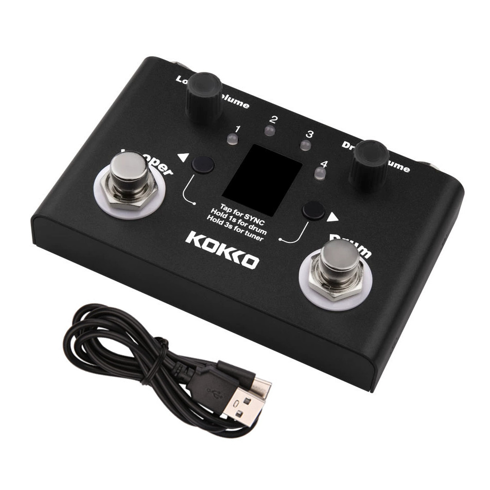 Pedal De Guitarra Kokko Efeito Looper E Drum Lost Tempo com 30 Baterias, Looper de 11 Minutos e Afinador