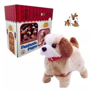 Cachorro Pelúcia Cachorrinho Pula Anda Late Cambalhota Pilha Cor Bege