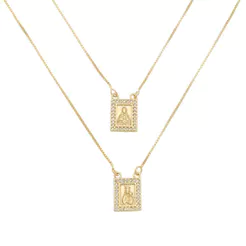 ESCAPULÁRIO FEMININO SAGRADO CORAÇÃO DE JESUS ZIRCÔNIA FOLHEADO A OURO 18K