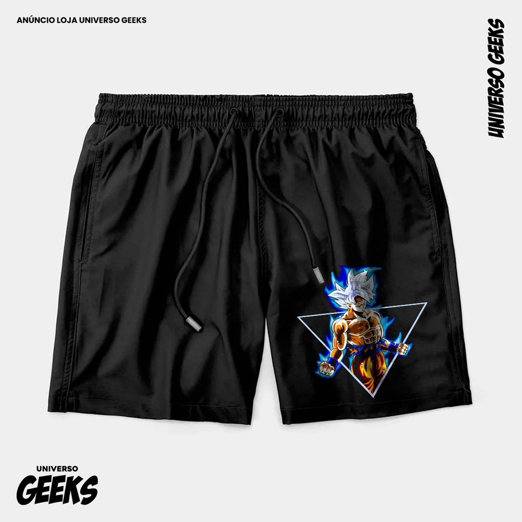 Bermuda Tactel Goku Ultra Instinct Dragon Ball Short Confortável Com Elastano Ideal Lazer Treino Esportes Praia