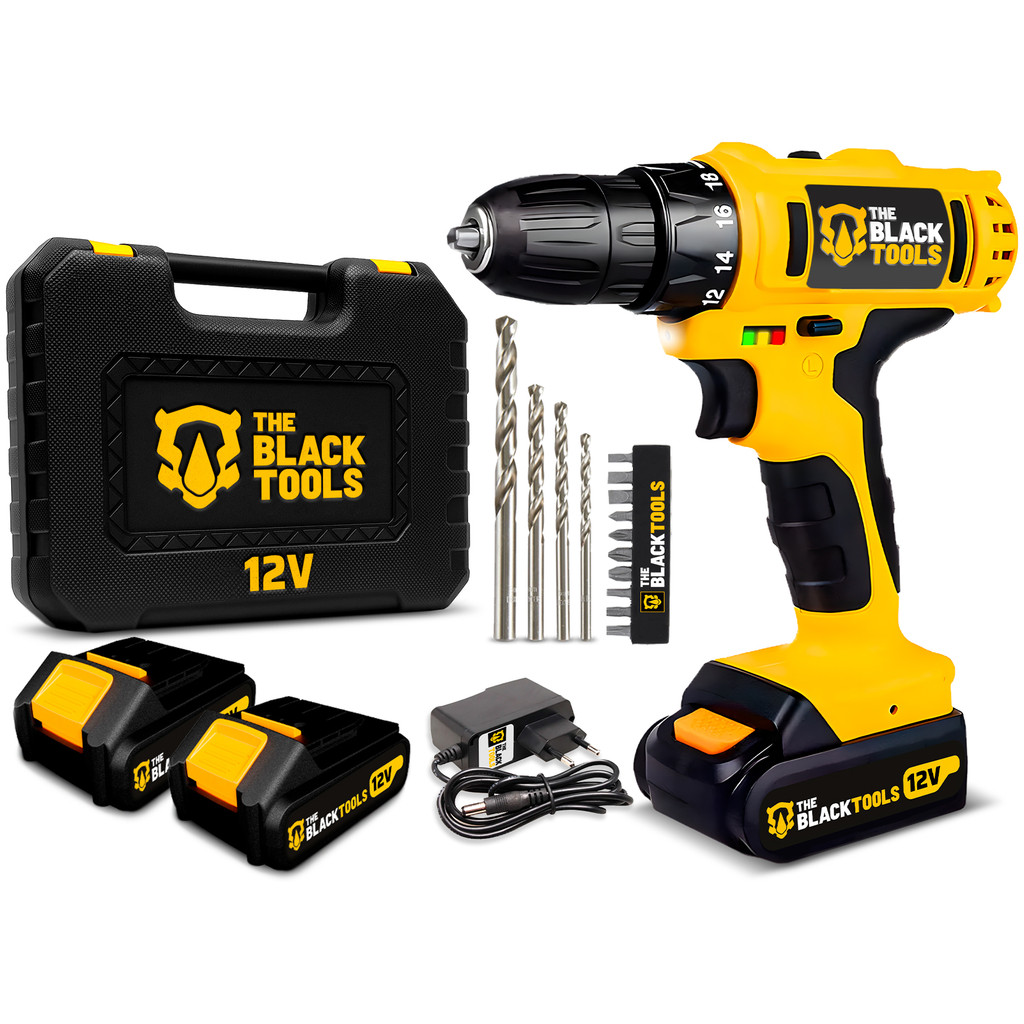 Parafusadeira Furadeira 3/8 12v Bivolt 02 Baterias E Maleta The Black Tools em Oferta na Shopee