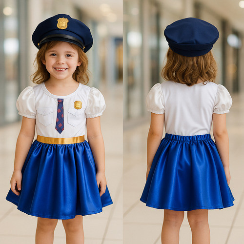 Fantasia Infantil Menina Profissões Policial Sublimação com Quepe