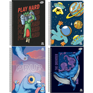 Kit 4 Cadernos Espiral Capa Dura 1x1 - 96 Folhas - Animativa Masculino - São Domingos em Oferta na Shopee