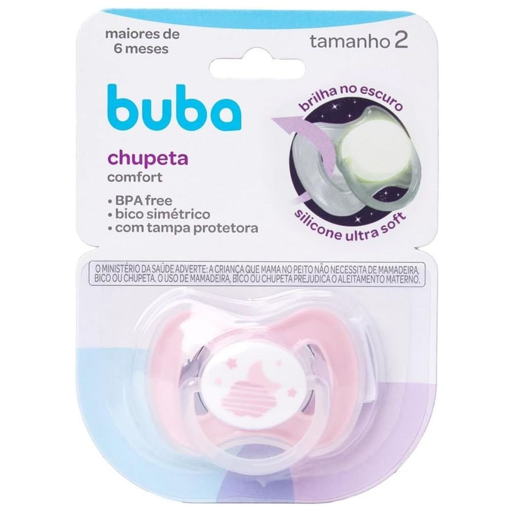 Chupeta Comfort Rosa Tam 2 Noturna Brilha 6 Meses 21124 - Buba em Oferta na Shopee