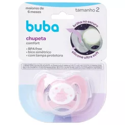 Chupeta Comfort Rosa Tam 2 Noturna Brilha 6 Meses 21124 - Buba