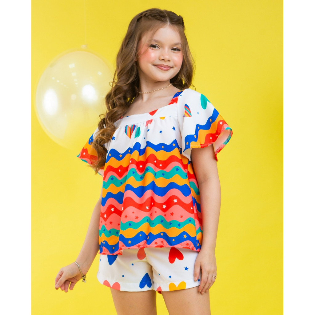 Combinadinho Bianca Corações Estampado Infantil Juvenil, Roupa Menina tam., 4, 6, 8, 10, 12, 14, 16