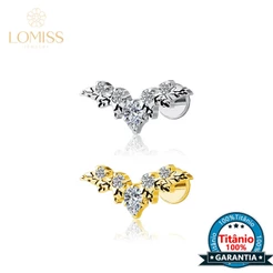 Piercing Orelha Labret Titânio Pvd Com Folhas Morcego Cluster 5 Zircônias Cravejado Tragus Lábio Brincos