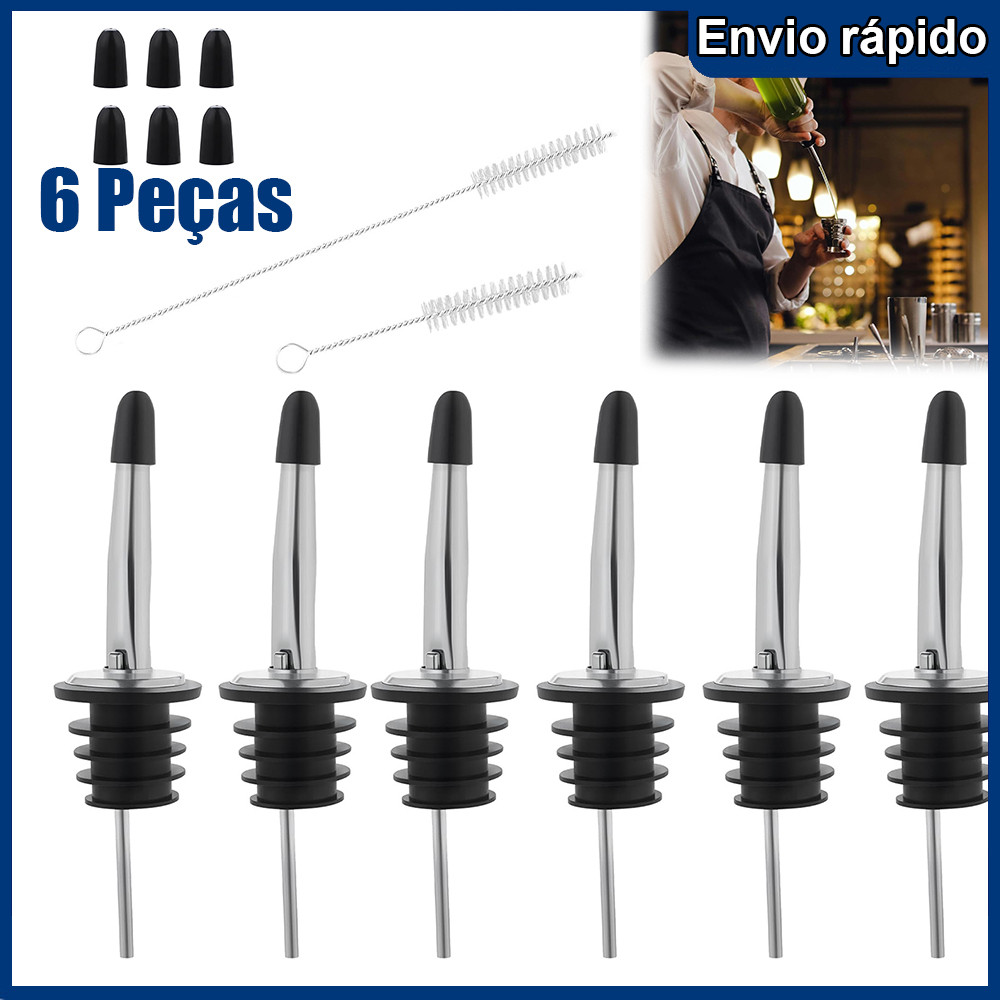 Kit 6 Bicos Dosador Inox Biqueira Bartender Garrafa Tequila Whisky Barman Drinks em Oferta na Shopee
