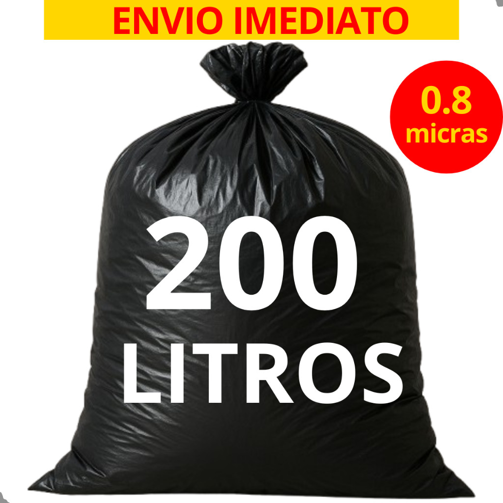 Saco de Lixo 200 Litros Reforçado Plástico Preto 0.08 micras  com 25, 50 ou 100 Unidades em Oferta na Shopee