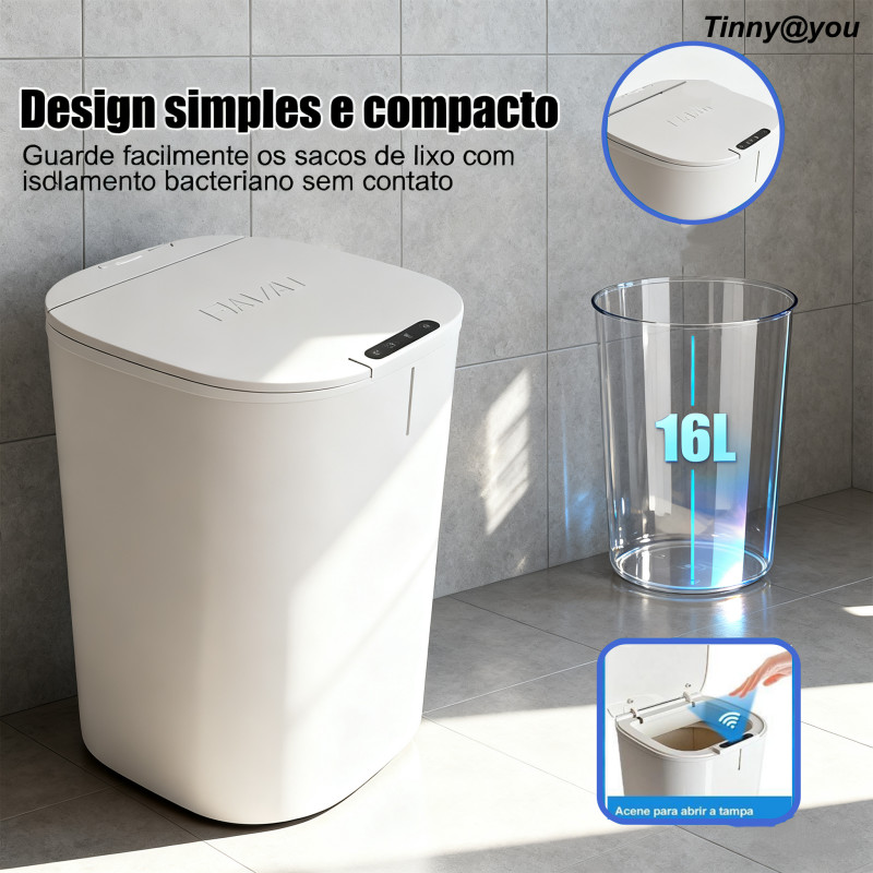 16 Litros Caixote do Lixo Inteligente Com Sensor Inteligente Alimentado Por Bateria De Lítio e Energia Solar