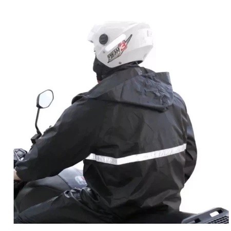 Capa Chuva Jaqueta Impermeável C/ Capuz Calça Faixa Refletiva Motoqueiros Ciclista Pronta Entrega