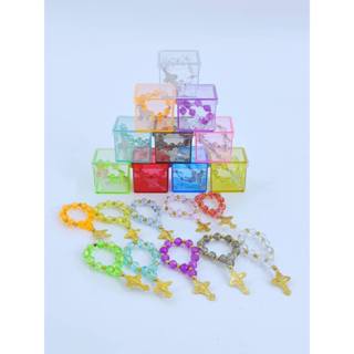 10 Kits Caixa acrílico 3x3 +  mini terço Artesanal MIÇANGAS Tercinho Batismo em Oferta na Shopee