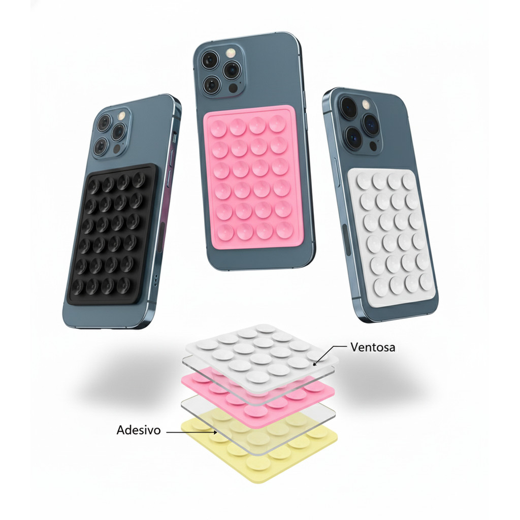 KIT 2 Suporte Silicone Reforçado Com Ventosa Para  Iphone 