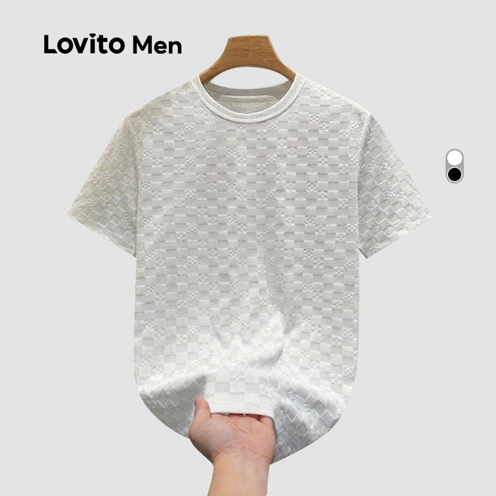 Lovito Men Camisa Casual de Jacquard Primavera/verão Camiseta Preta para Homens LNE122024 em Oferta na Shopee