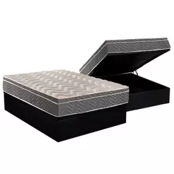 Cama Box Baú Casal: Colchão Anatômico Paropas D45 / Confort Mega Firme + Base CRC Suede Black(138x188)