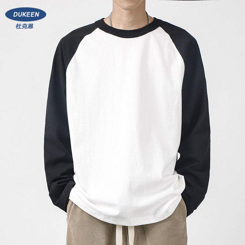 320G pesado Raglan manga comprida camiseta masculina primavera outono estilo americano contraste cor costura camisa de f