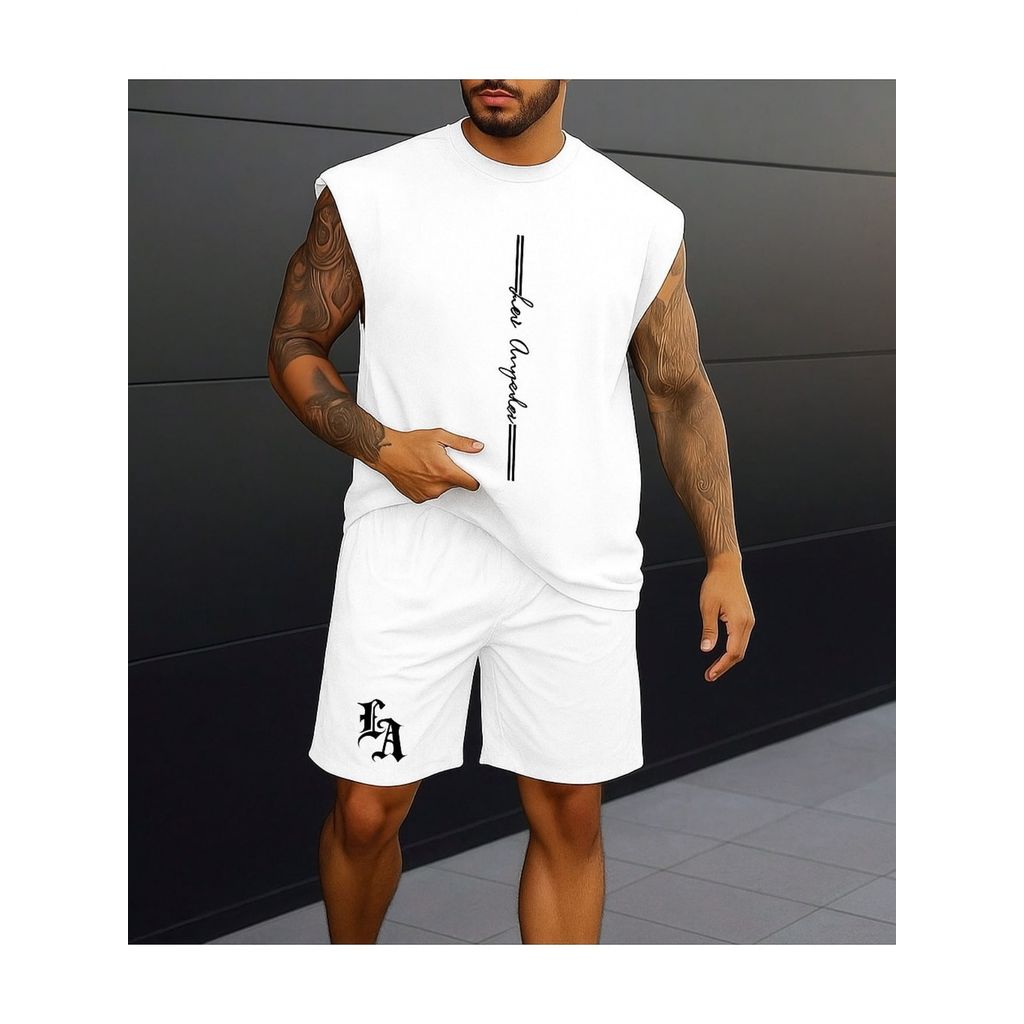 Kit Conjunto Regata e Bermuda Tectel Los Angeles Califronia Praia Camiseta 100% Algodão Premium