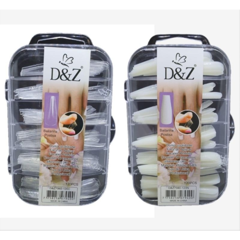 Postiça Bailarina 120 peças D&Z ou 100 peças 10 tamanhos diferentes 0 a 9 Postiça Acrigel Bailarina em Oferta na Shopee