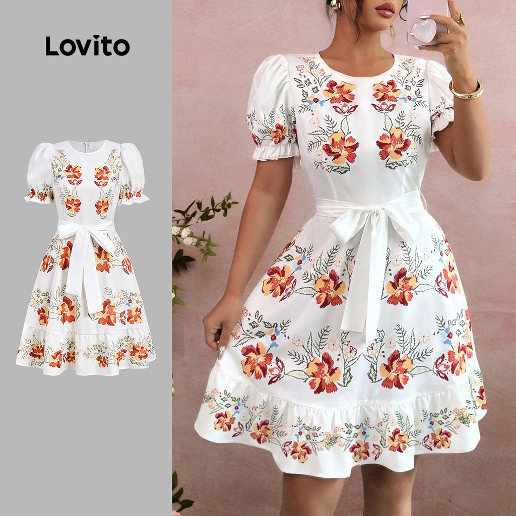Lovito Vestido Boho com Laço Na Frente em Camadas e de Primavera/verão para Mulheres LBL30236 em Oferta na Shopee