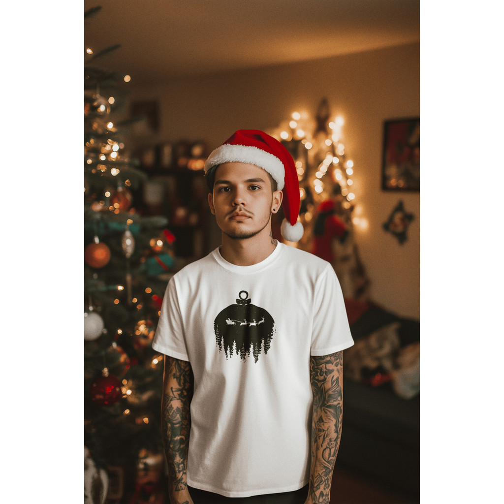 Camisa Natal Unissex Moda Camiseta Algodão Globo Natalina