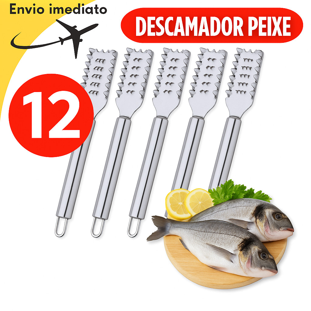 Kit 12 Unidades Conjunto Descamador de Peixe Removedor de Escamas Escamador Inox Pesca Inox Premium