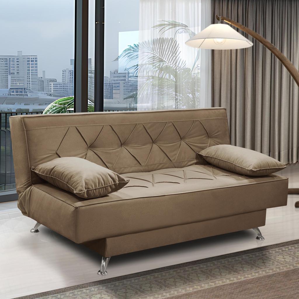 sofá cama 1,80m Íris Suede Cappuccino Adonai Estofados em Oferta na Shopee