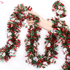 Decorações De Natal Guirlanda De Ouropel Verde Vermelho 2M Com Enfeites De Boneco De Gengibre De Papai Noel , Metálica D