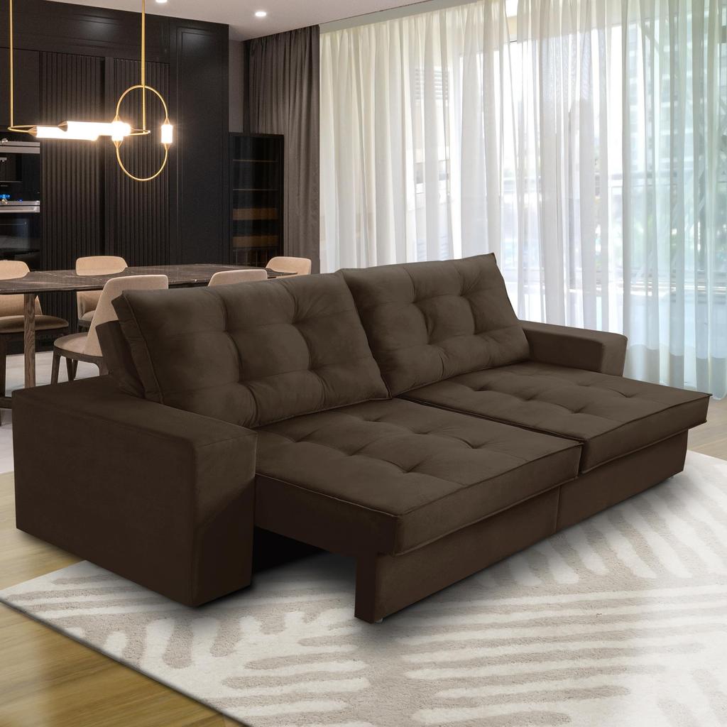 Sofá Retrátil e Reclinável 2 lugares 1,50m com Molas Marcela Suede Marrom Adonai Estofados em Oferta na Shopee