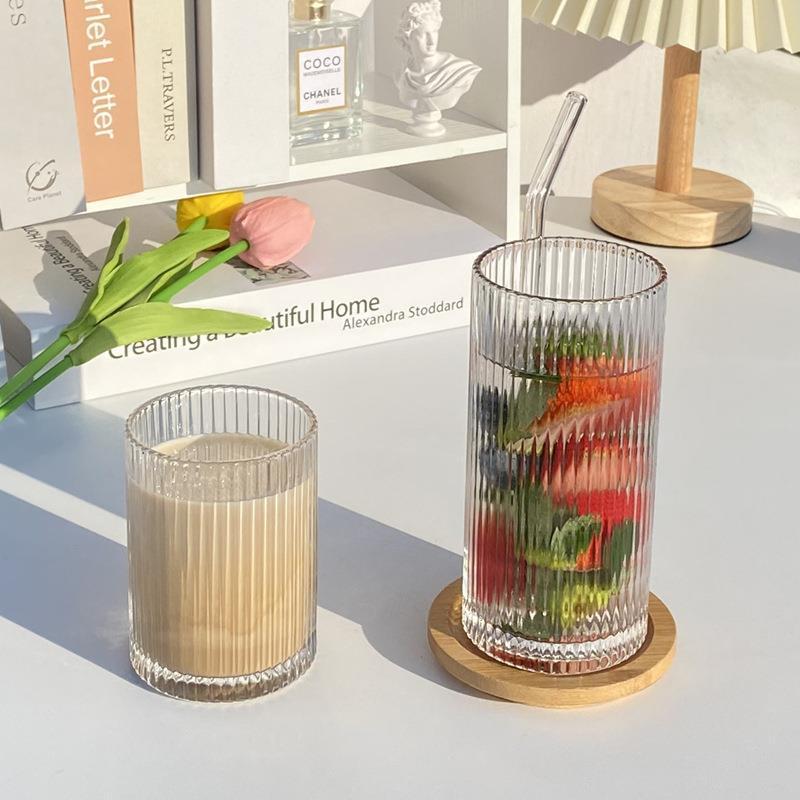 Copo de Vidro Listrado Vertical Japonês Copo de Suco Doméstico Copo de Café Copo de Coquetel Copo de Cerveja Gelada Copo