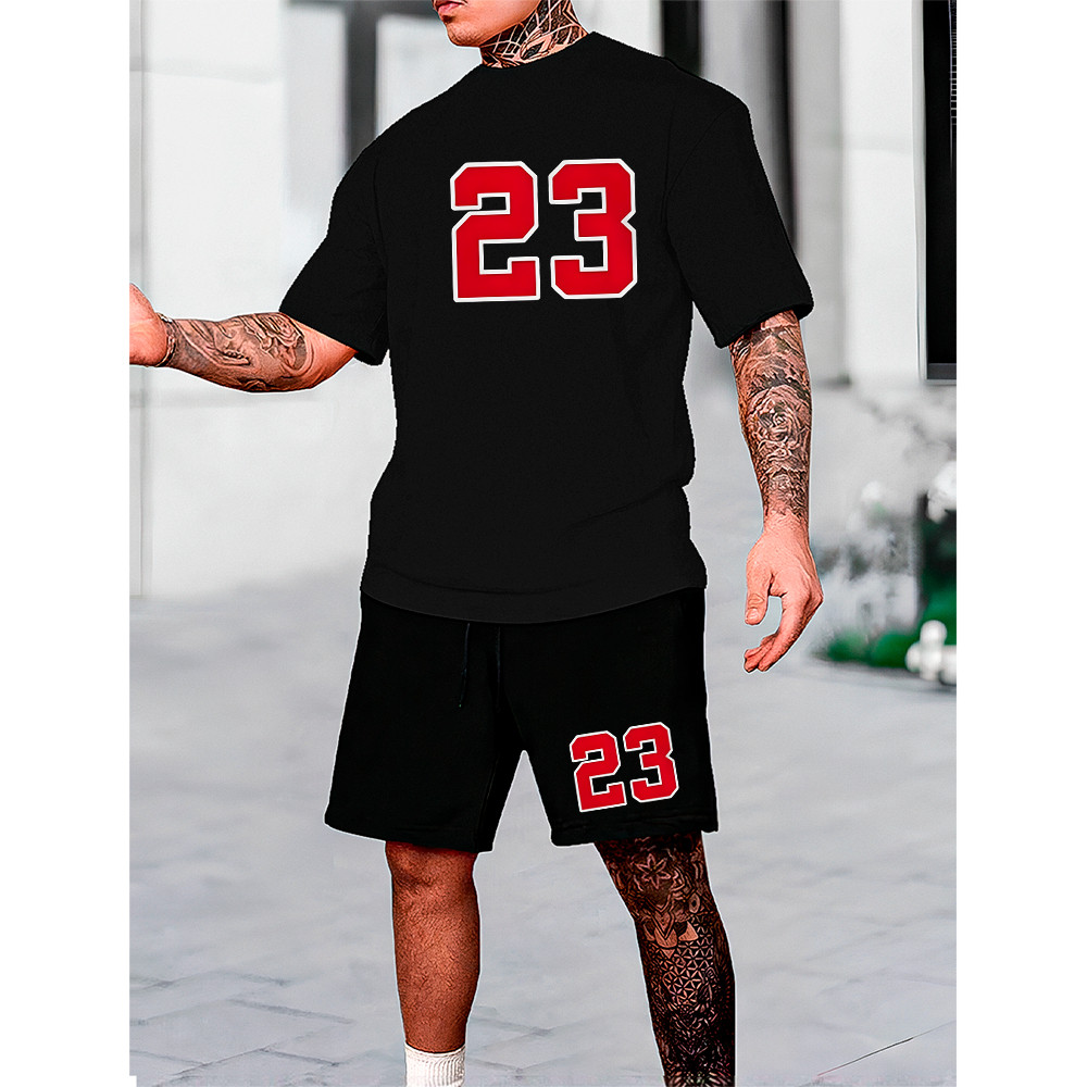 Conjunto Camisa E Shorts Tactel Kit Com Camiseta 23 Vermelho E Bermuda 23