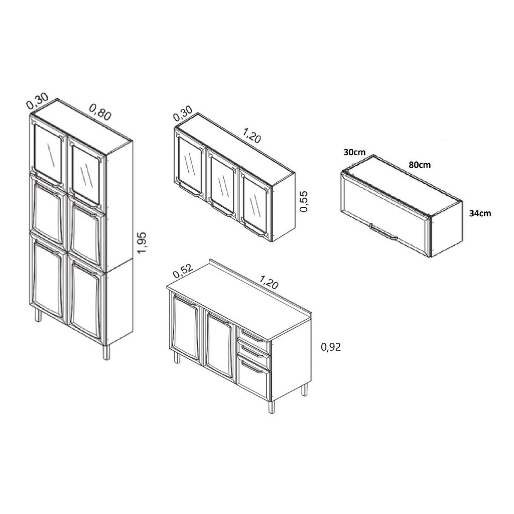 Detalhes do Cozinha Modulada Compacta em Aço 4 Peças 13 Portas 2 Gavetas Paneleiro Duplo Tarsila Itatiaia  Branco/Preto