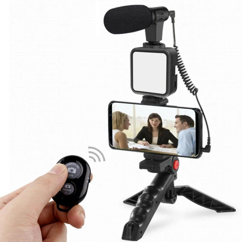 KIT Smartphone Vlog Kit De Vídeo Com Tripé Microfone Led Luz Suporte Do Telefone Controle Remoto